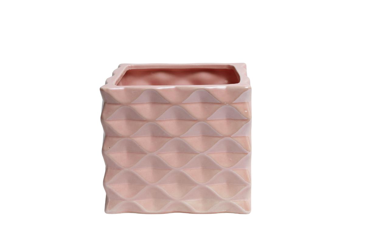 J Ceramic orchid pot square pink glazed ES