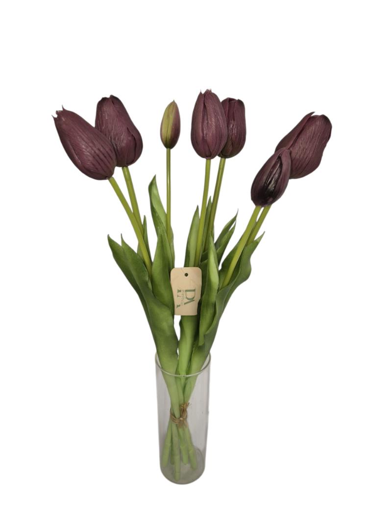 P Zijden Tulip, Bundle long, Purple, 5 flower 2 buds, 44cm.