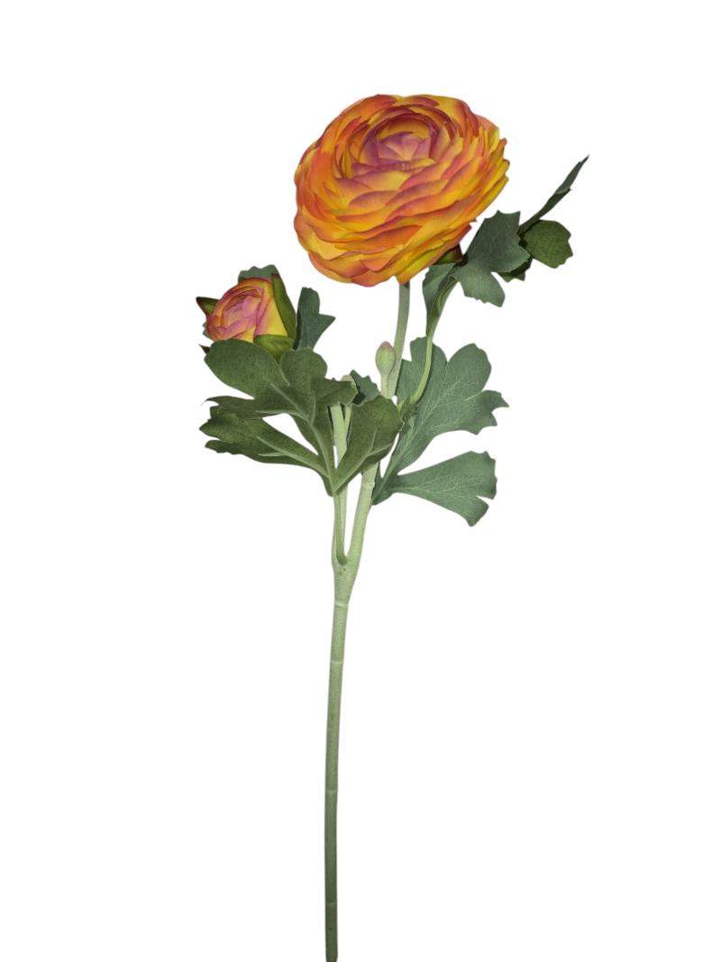 P Zijden Ranonkel, Orange, Flocked stem, 48cm