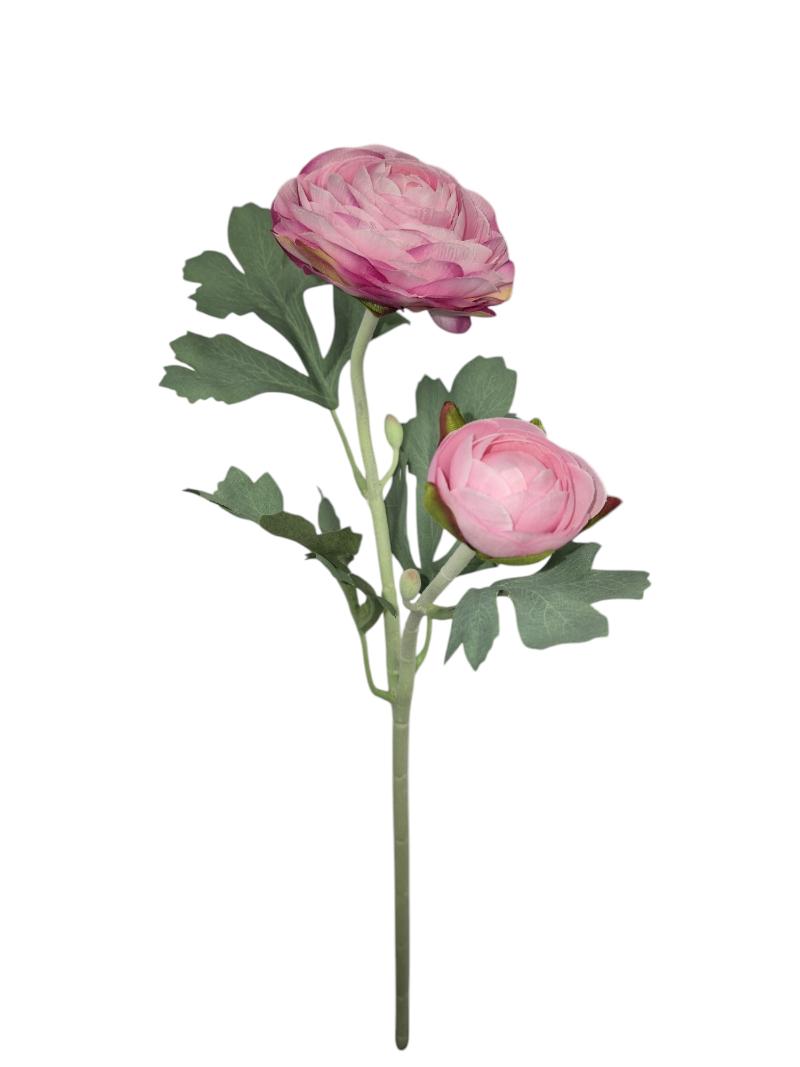 P Zijden Ranonkel, Pink, Flocked stem, 48cm