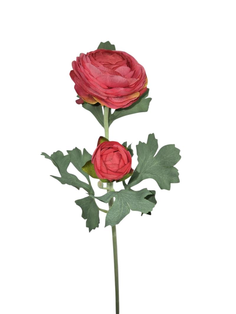 P Zijden Ranonkel, Fuchsia, Flocked stem, 48cm