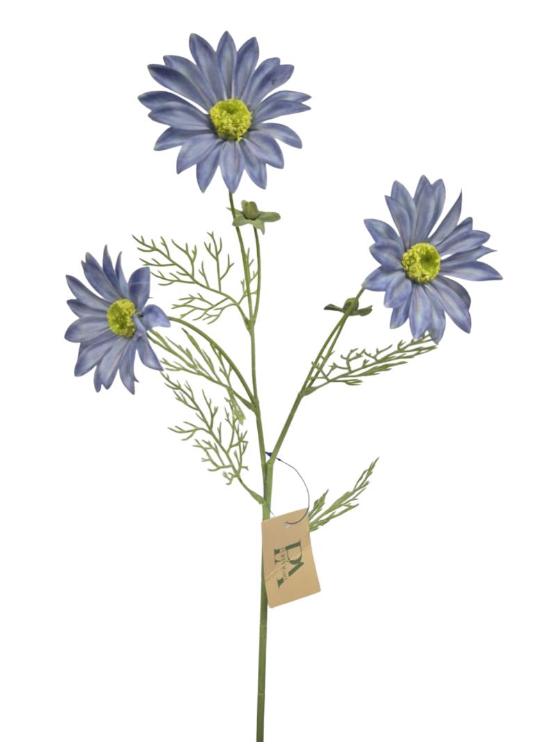 P Zijden Spaanse Magriet, Blue, Flocked, heads, 2 buds, 61cm