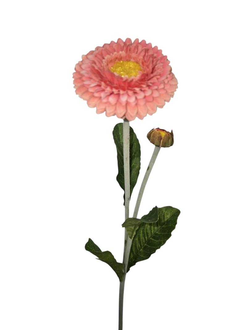 P Zijden Zinnia, Fuchsia, 1 Head, 1 bud, flocked stem, 48cm