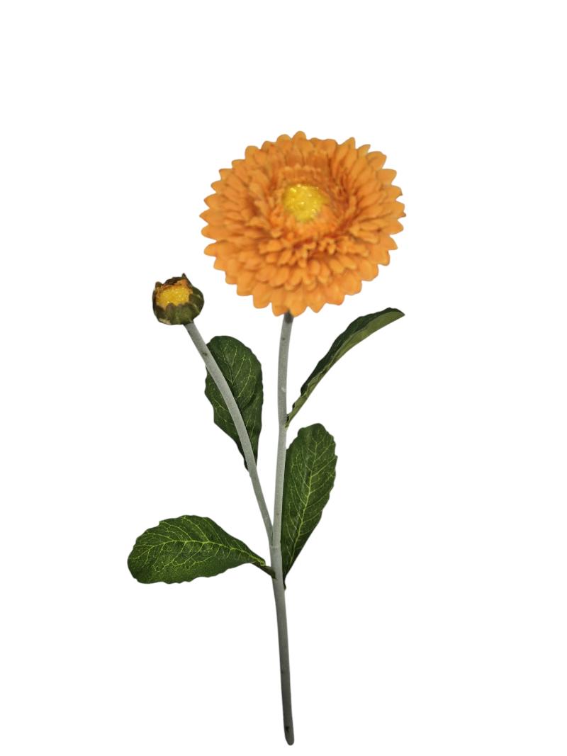 P Zijden Zinnia, Orange, 1 Head, 1 bud, flocked stem, 48cm.