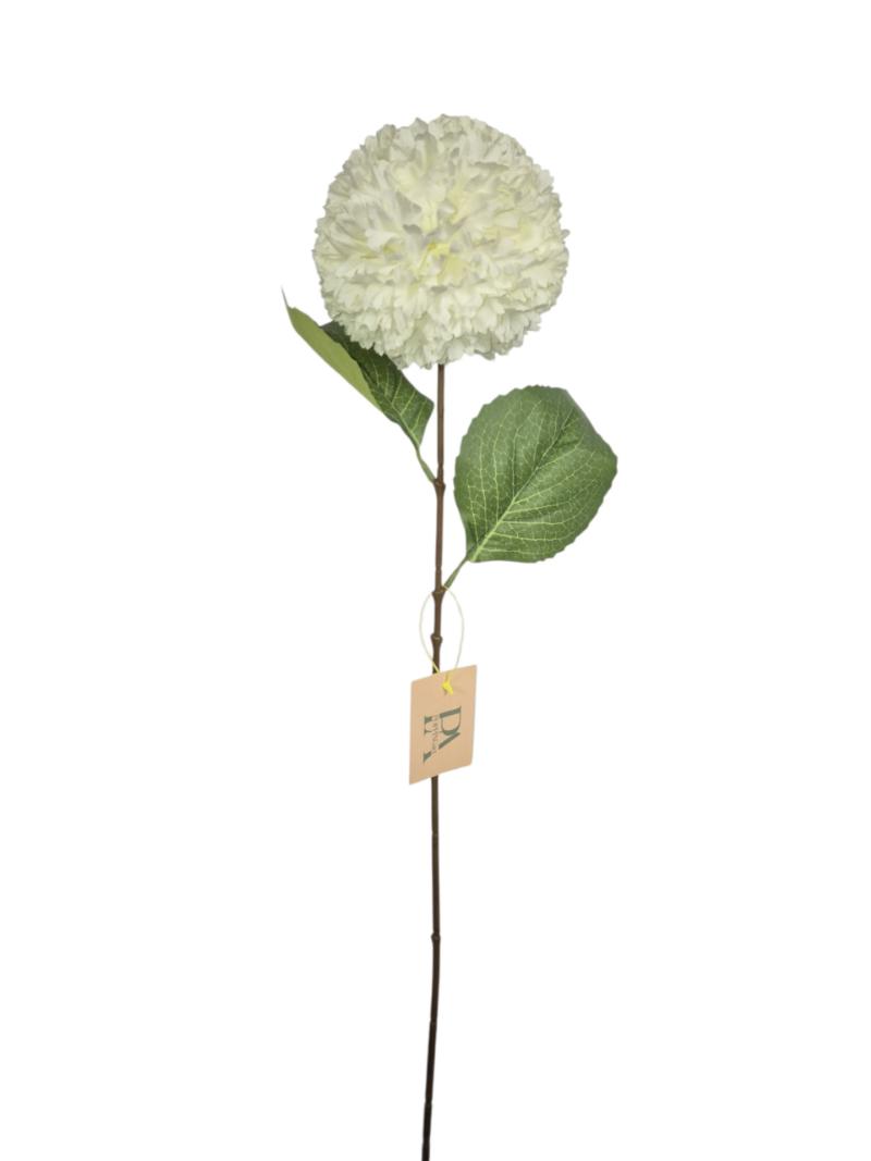 P Zijden Hydrangea ball with Coffee stem, White, 64cm.