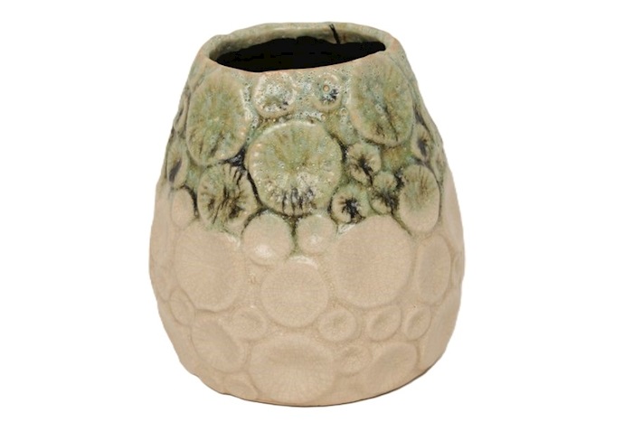 J Ceramic pot Maitake green/rosa Ø9h17