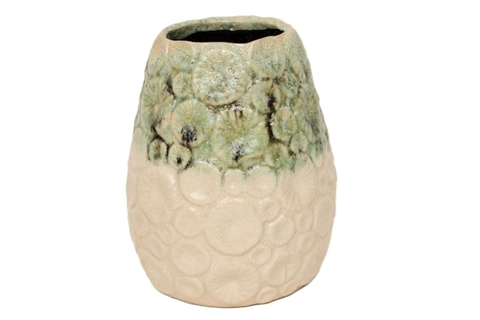 J Ceramic pot Maitake green/rosa d10h21