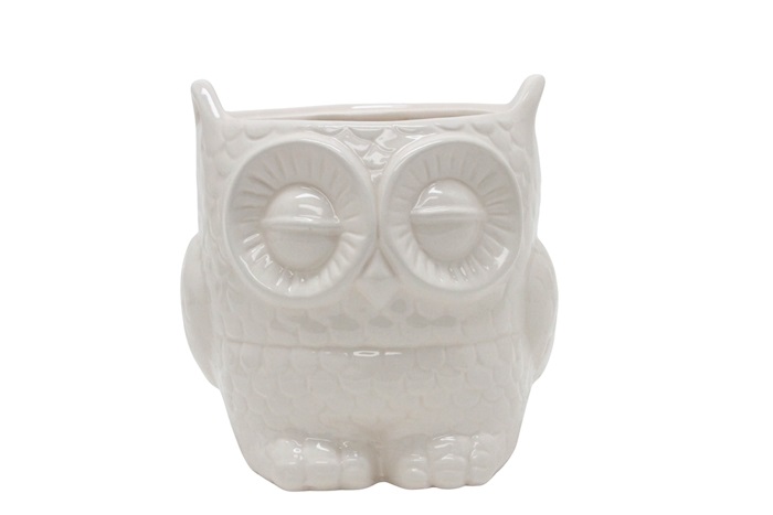 J Ceramic pot Owl créme d15,5 H15