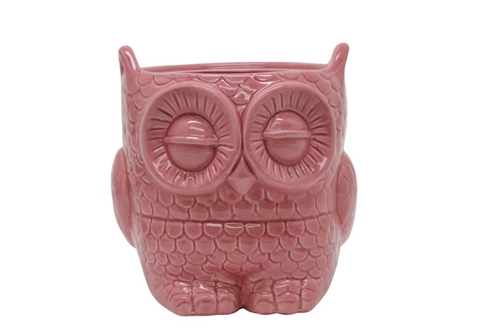 J Ceramic pot Owl dark pink Ø15,5 H15