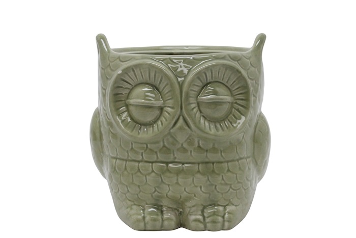 J Ceramic pot Owl green Ø15,5 H15