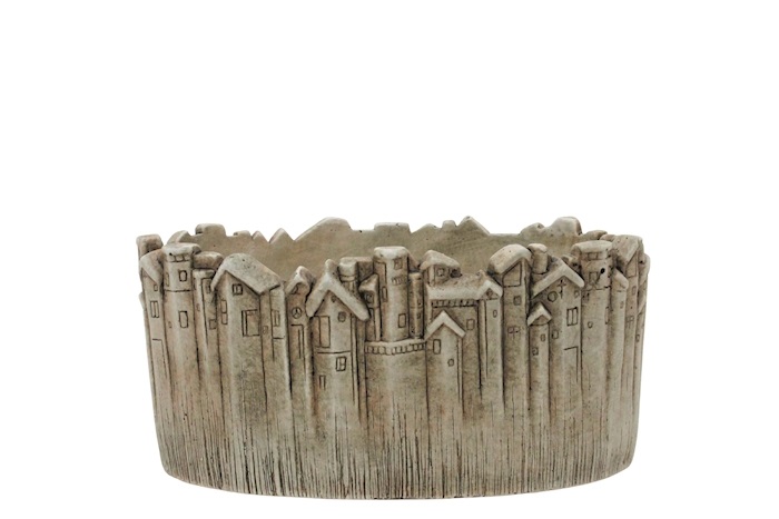 J Cement pot oval wood house H11