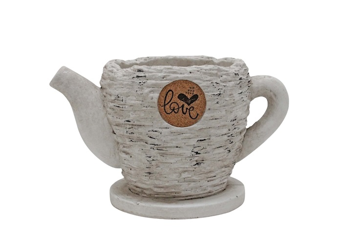 J Cement Teapot wood H13,5