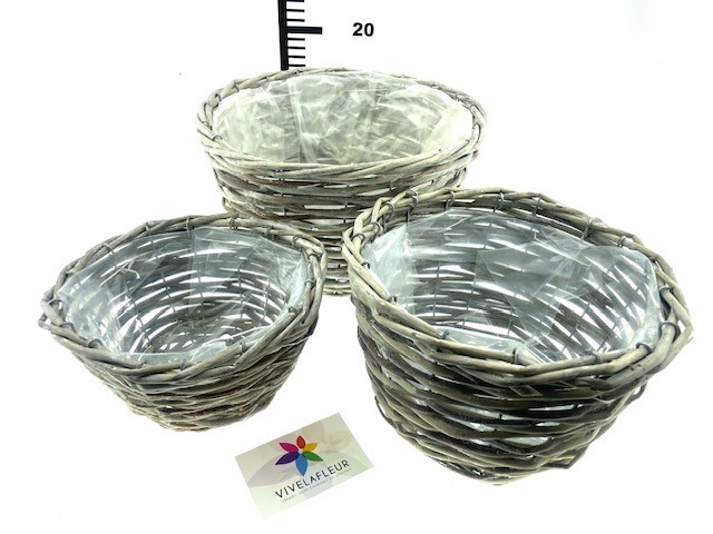 B Weide Pflanzkorb rund 3-Tlg h11 d19 h13,5 d23 h16 d28 cm