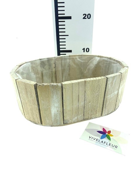 B Planter laths nat./w.wash oval h10x28x20cm