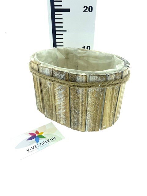 B Planter laths nat./w.wash oval h12x21,5x16 cm