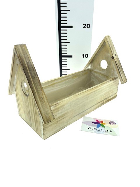 B Planter wood w/plastic white wash L30 / B16 / H18cm