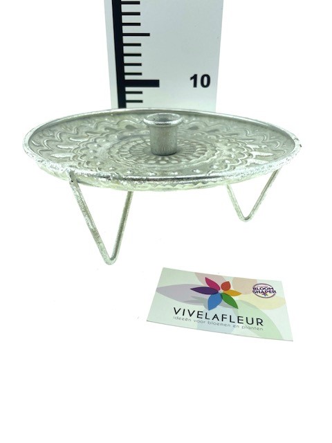 B Dinnercandle holder metal silver H9,5 / D22cm