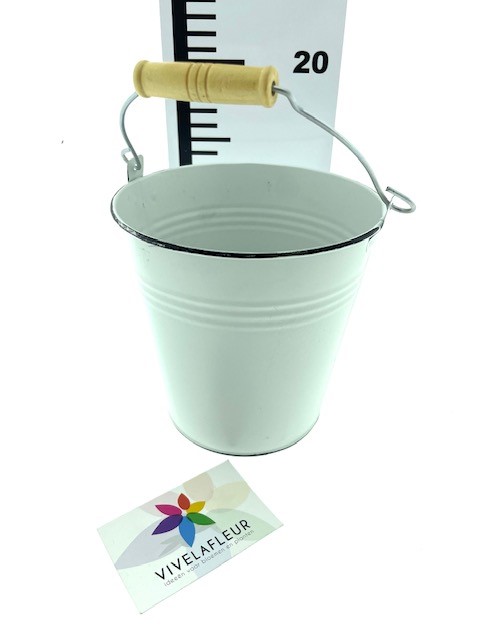B Zink bucket white w/black edge h15 cm dia 15 cm