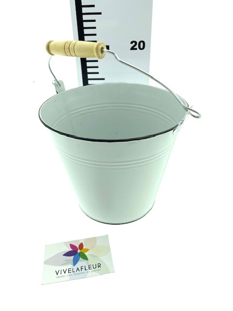 B Zink bucket white w/black edge h16 cm dia 19 cm