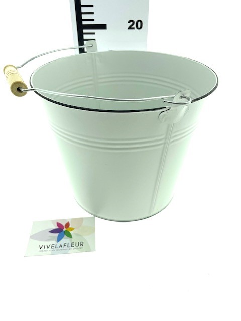 B Zink bucket white w/black edge h18 cm dia 22 cm
