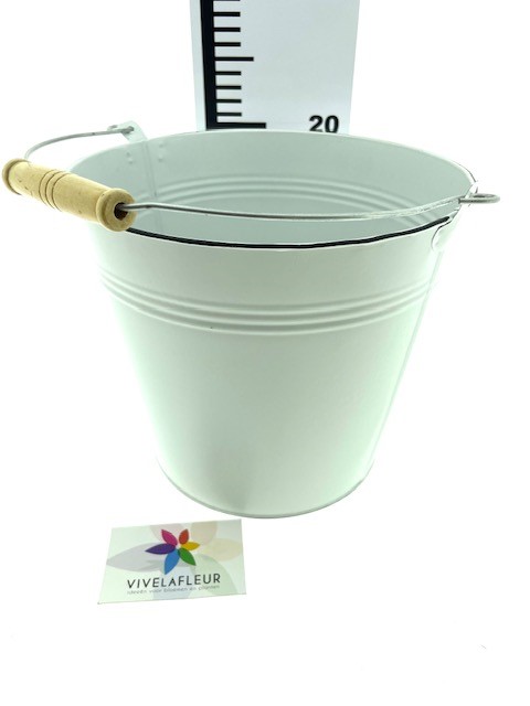B Zink bucket white w/black edge h22 cm dia 24 cm