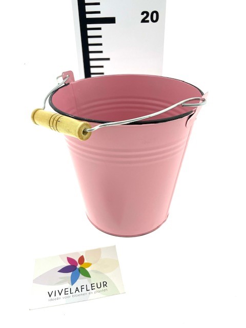 B Zink bucket pink w/black edge h15 cm dia 15 cm