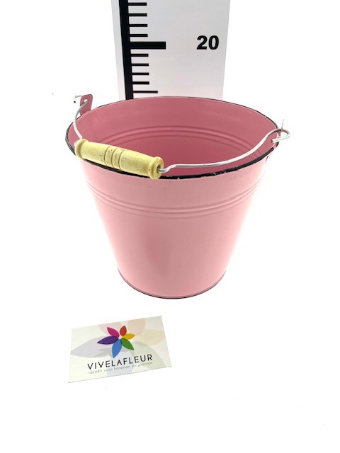 B Zink bucket pink w/black edge h16 cm dia 19 cm