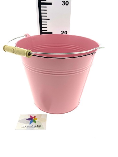 B Zink bucket pink w/black edge h22 cm dia 24 cm