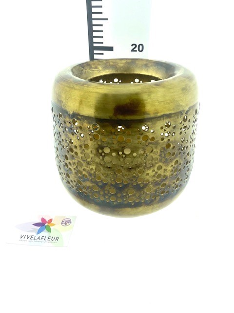 Ijzer windlicht goud/oud H19 / D22cm
