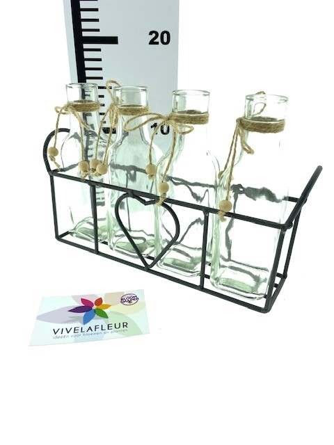 B Metal Tray Hart 4 Bottle H16,5 / 20 / 6cm